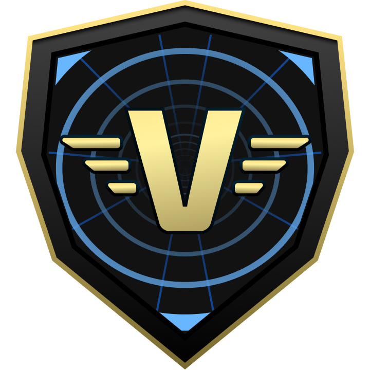 Warp Vanguard badge: a gold-rimmed shield over a receding warp bore